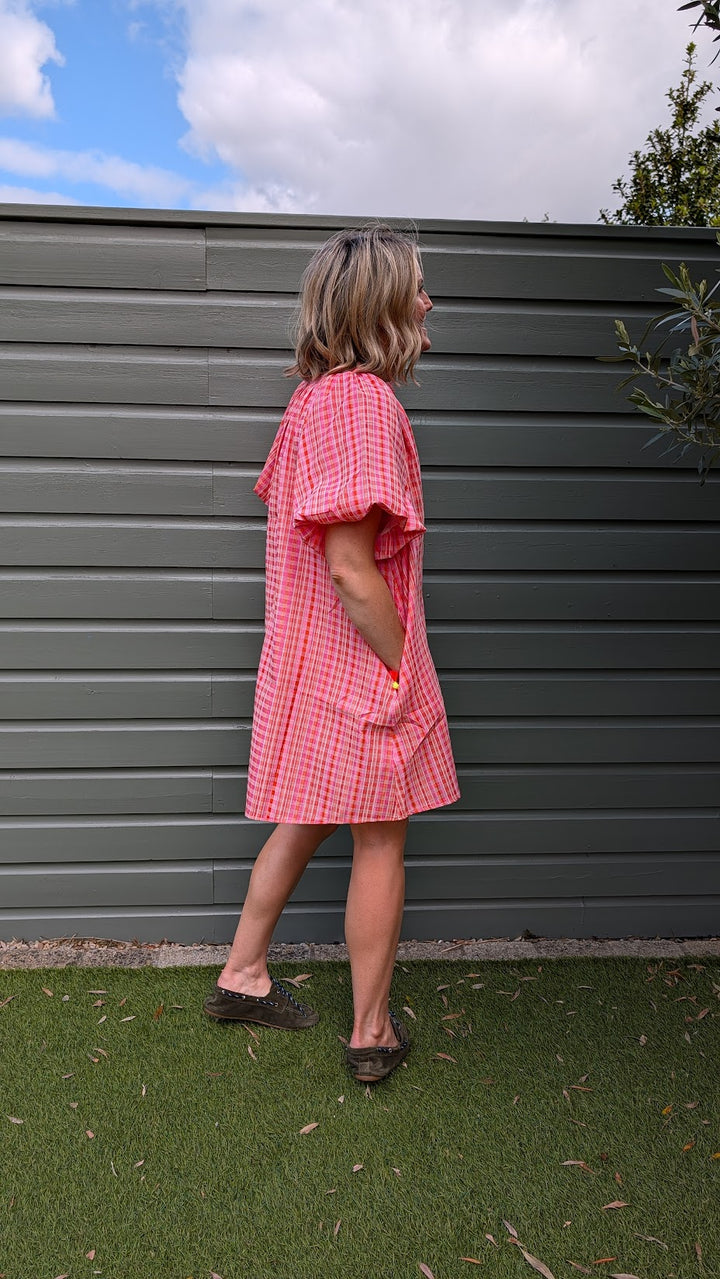 Coral Puff Sleeve Dress