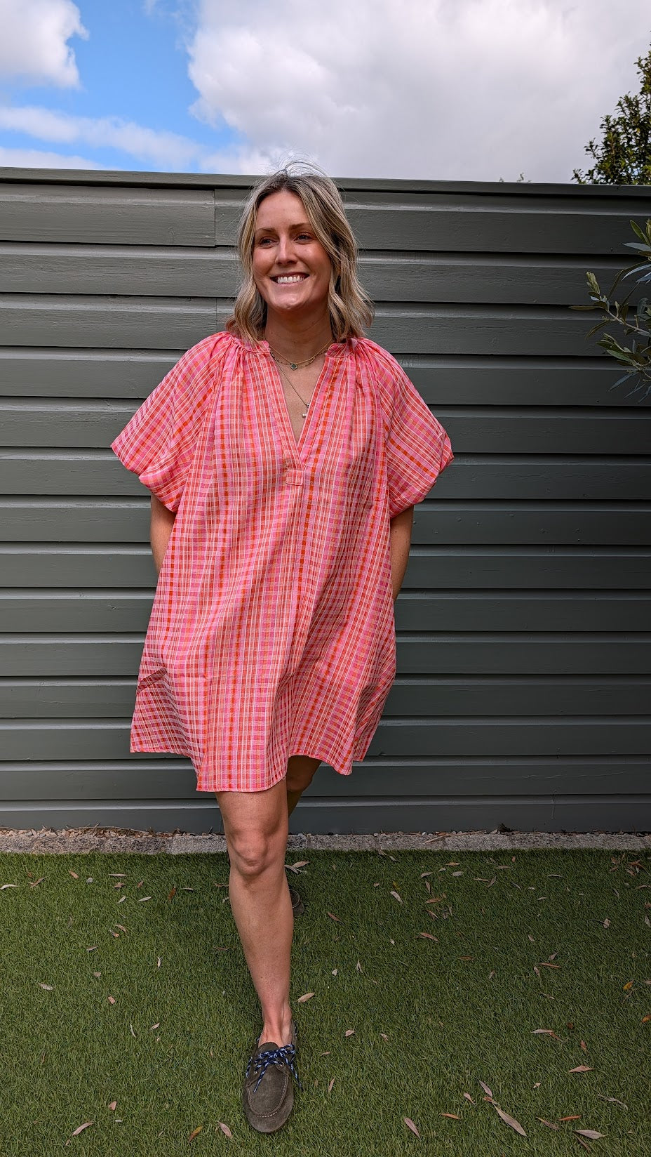 Coral Puff Sleeve Dress