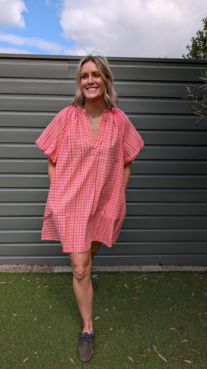 Coral Puff Sleeve Dress