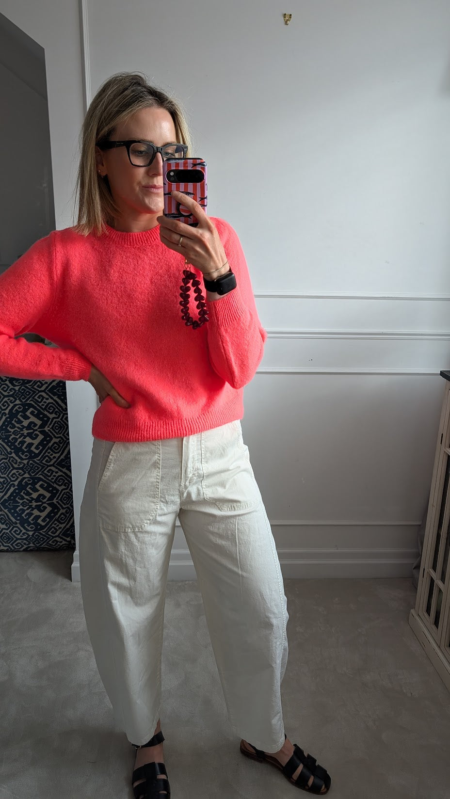 Neon Coral Crewneck Sweater