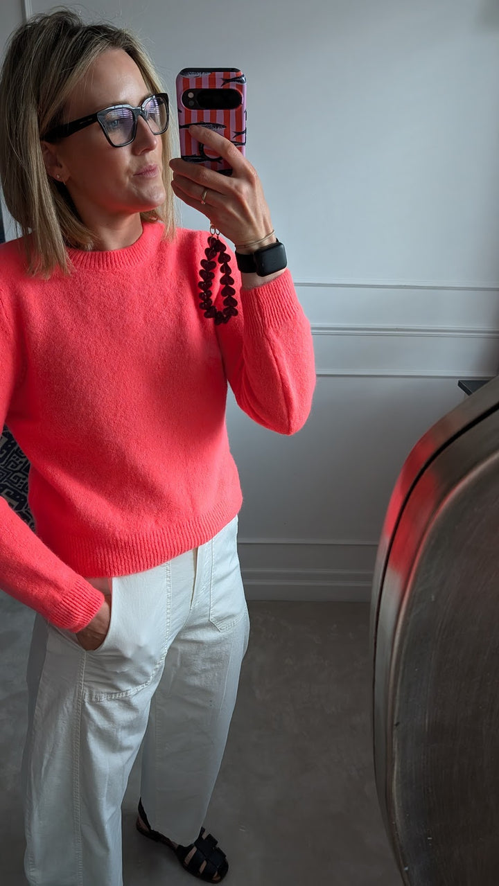 Neon Coral Crewneck Sweater