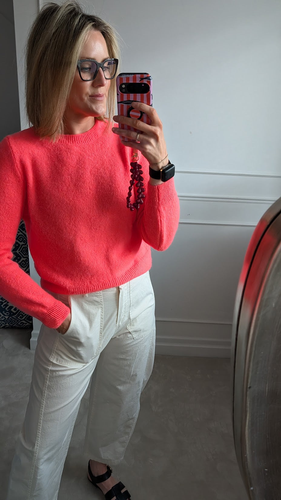 Neon Coral Crewneck Sweater