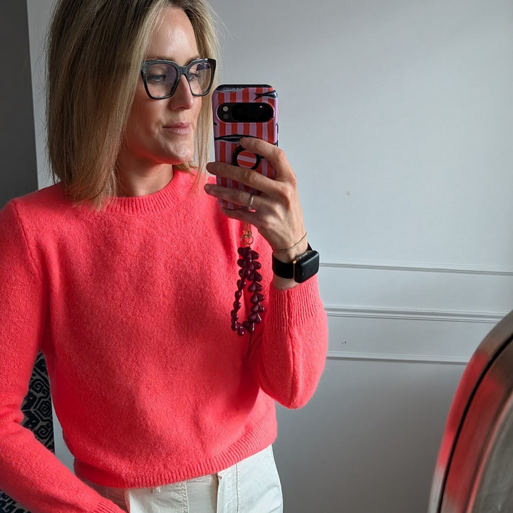 Neon Coral Crewneck Sweater