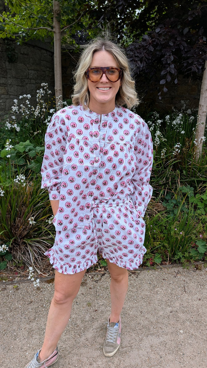 Nicole Pink / White Shorts and Top Set