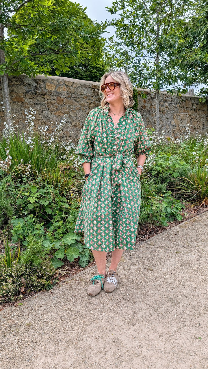 Salomi Green Floral cotton printed dress