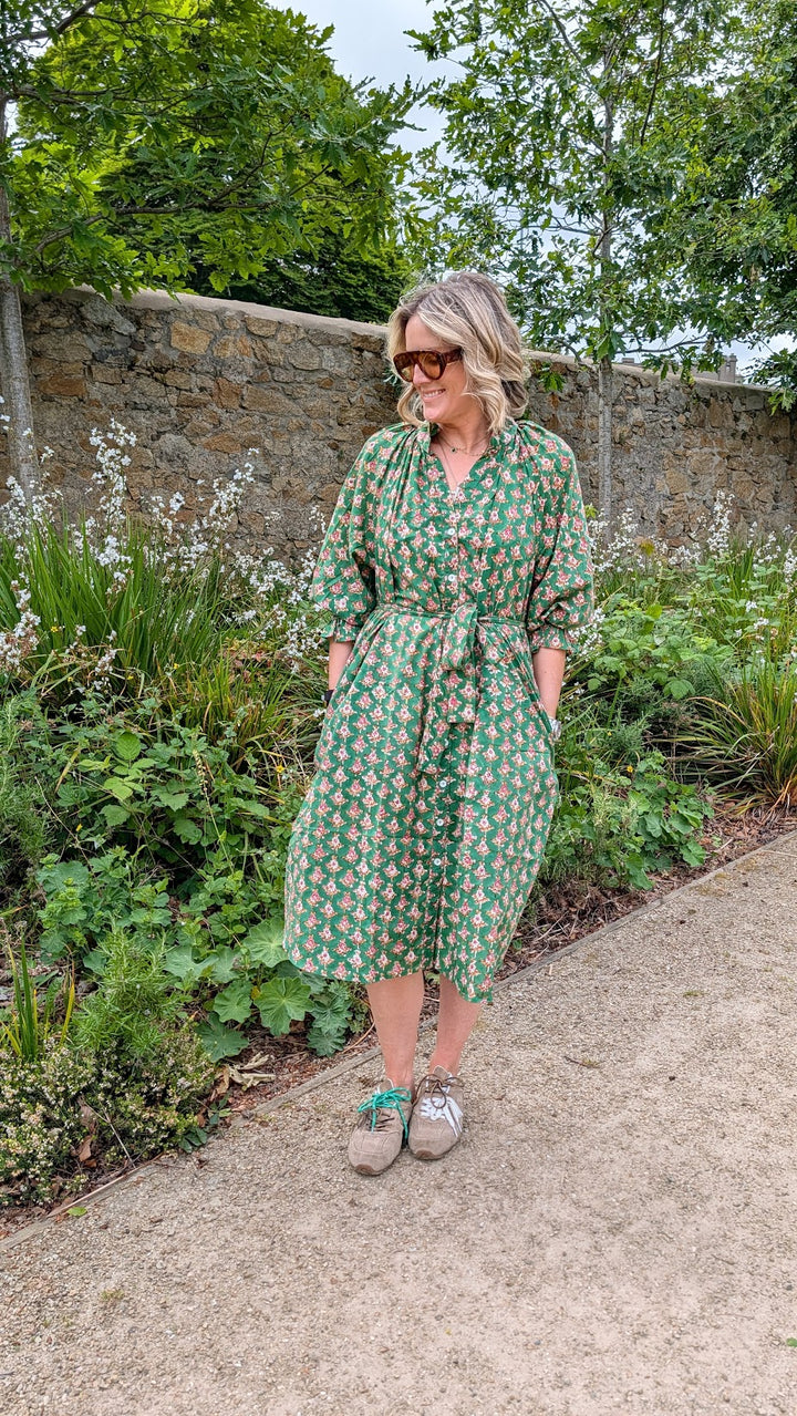 Salomi Green Floral cotton printed dress