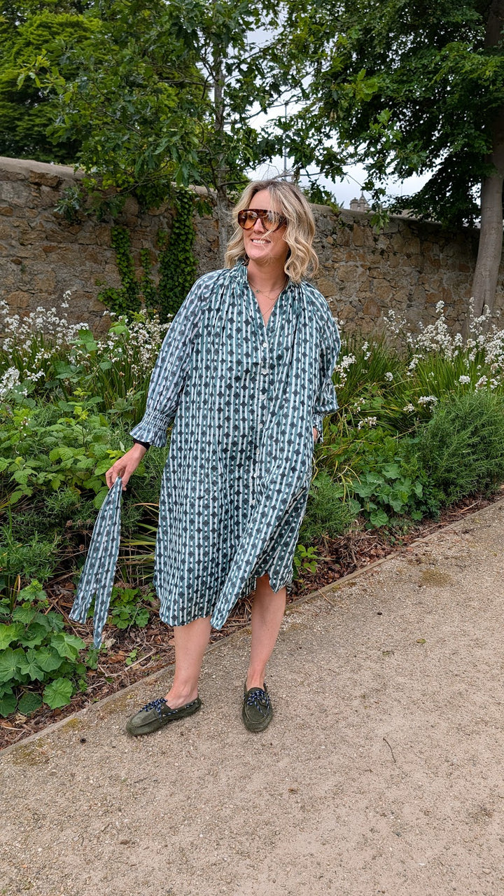 Salomi Green Stripe cotton printed dress