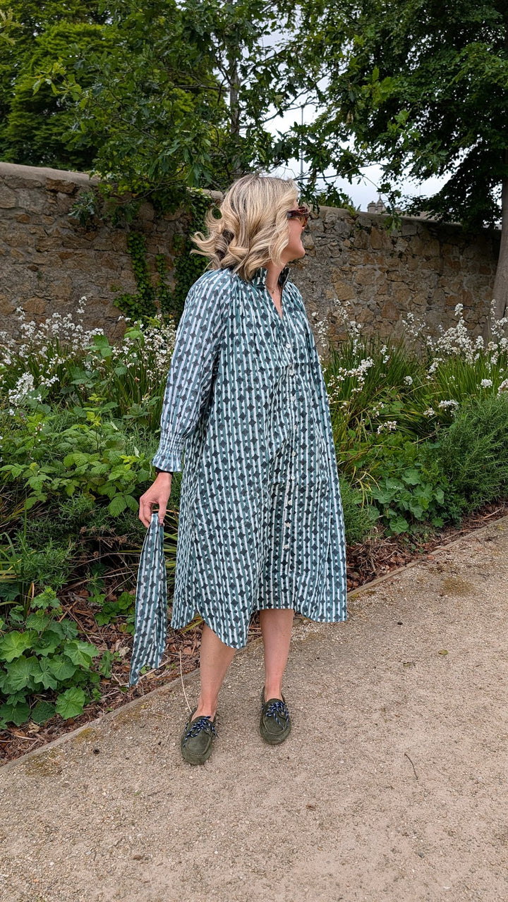 Salomi Green Stripe cotton printed dress