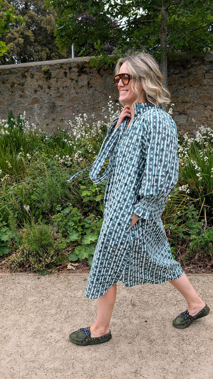 Salomi Green Stripe cotton printed dress