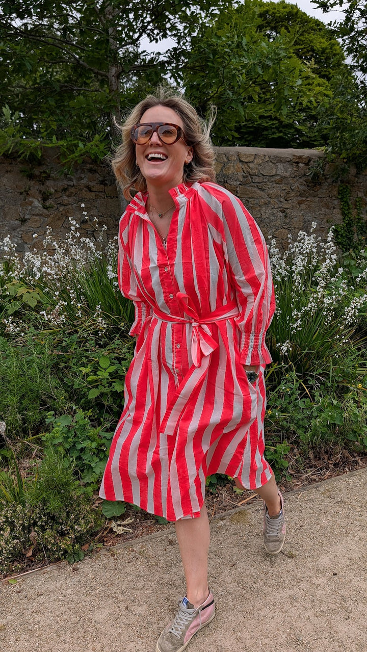 Salomi neon Stripe cotton printed dress-Dresses-LNH Edit