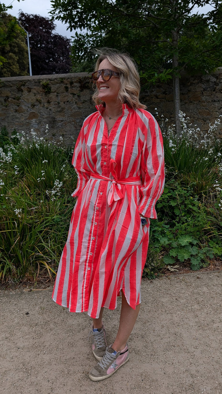 Salomi neon Stripe cotton printed dress-Dresses-LNH Edit