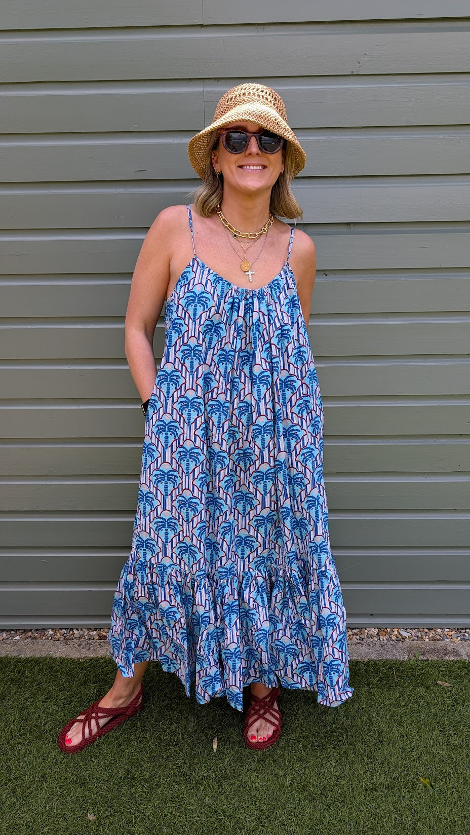 Blue Palm Adjustable Summer Dress