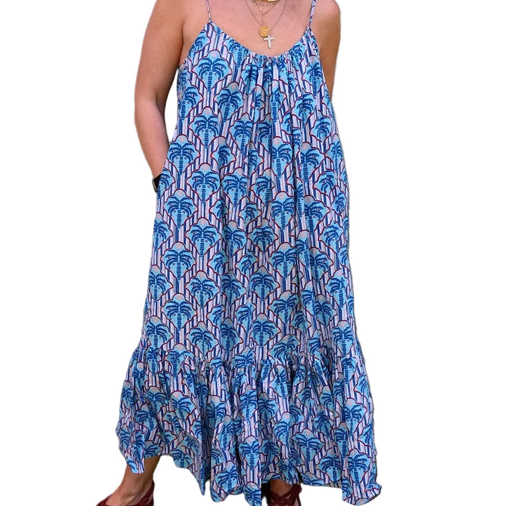 Blue Palm Adjustable Summer Dress