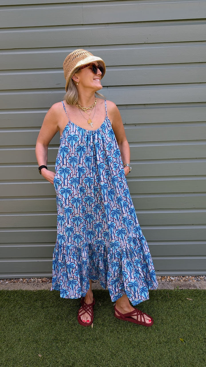 Blue Palm Adjustable Summer Dress