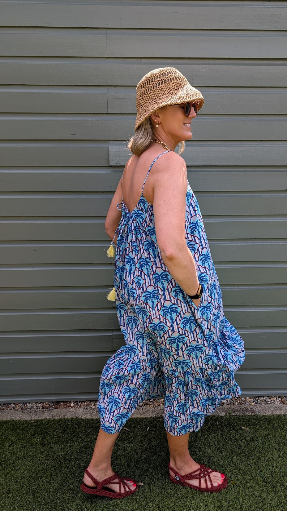 Blue Palm Adjustable Summer Dress