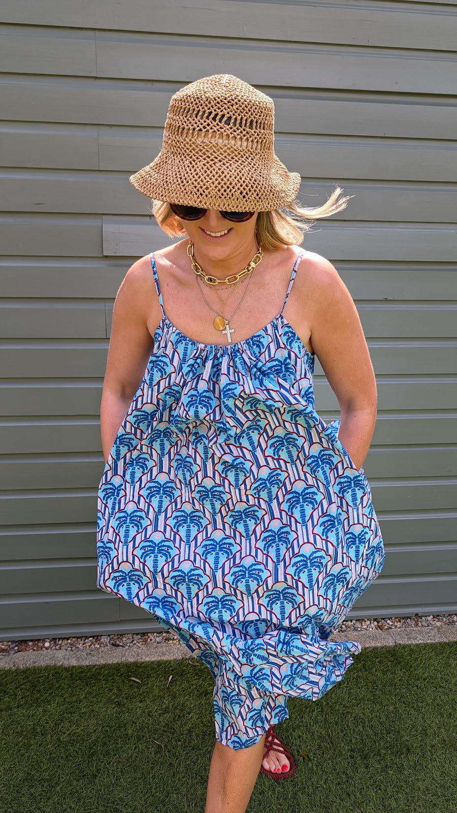Blue Palm Adjustable Summer Dress
