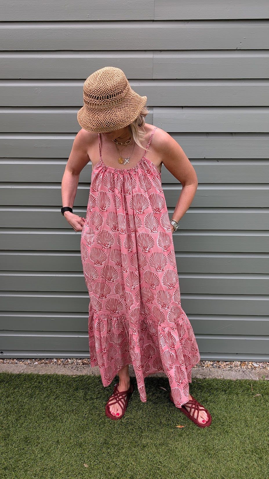 Pink Shell Adjustable Summer Dress