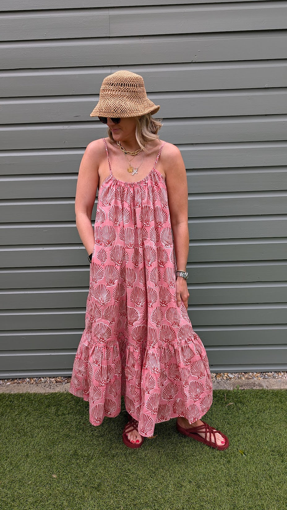 Pink Shell Adjustable Summer Dress