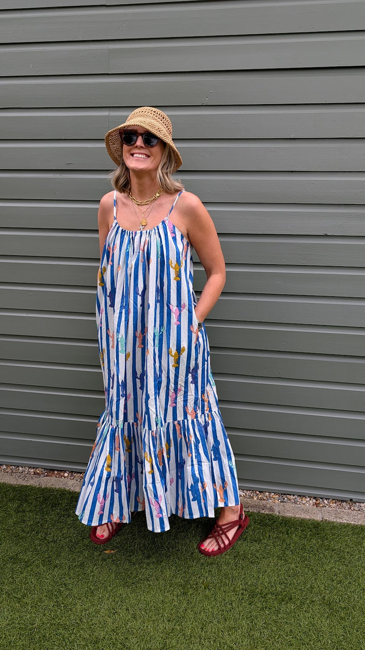 Blue Stripe Lobster Adjustable Summer Dress