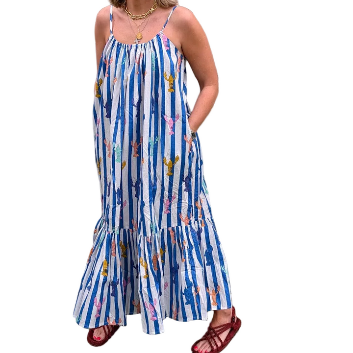 Blue Stripe Lobster Adjustable Summer Dress