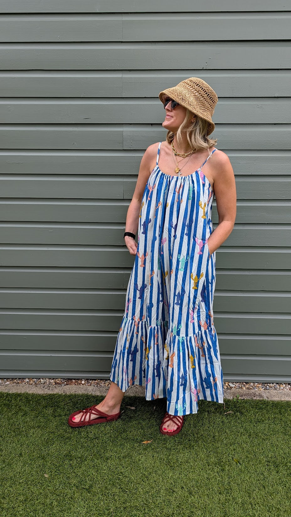 Blue Stripe Lobster Adjustable Summer Dress