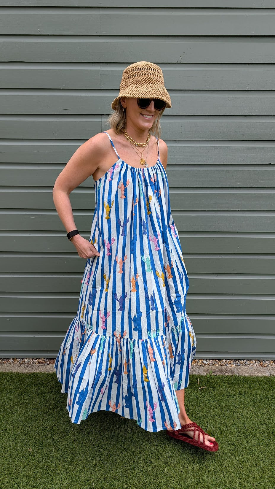 Blue Stripe Lobster Adjustable Summer Dress