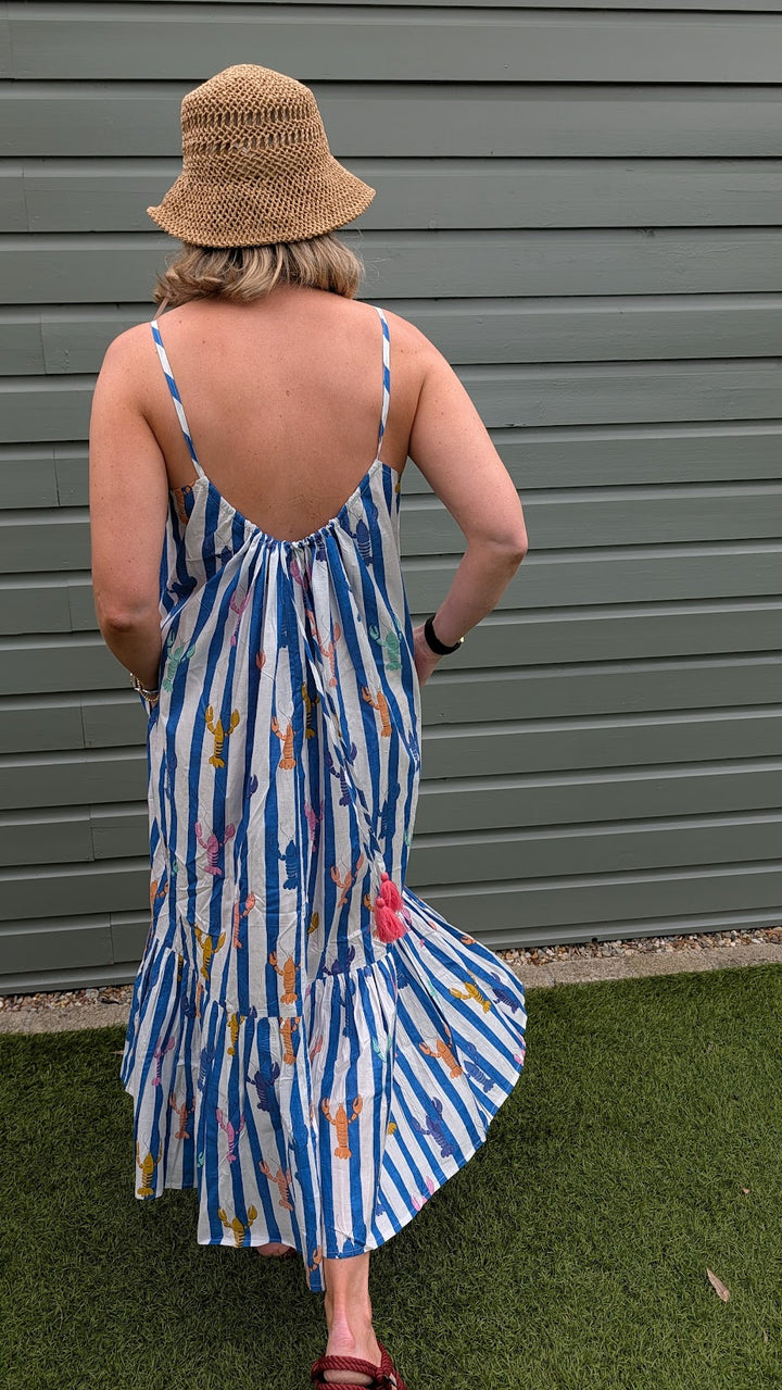 Blue Stripe Lobster Adjustable Summer Dress