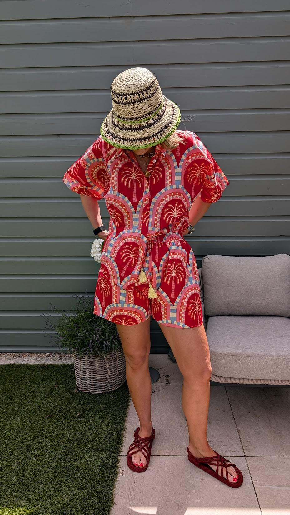 Jordi Short Set Red/Pink Palm