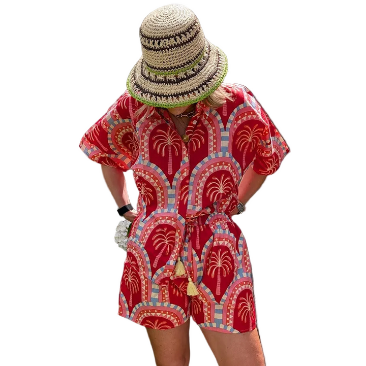 Jordi Short Set Red/Pink Palm