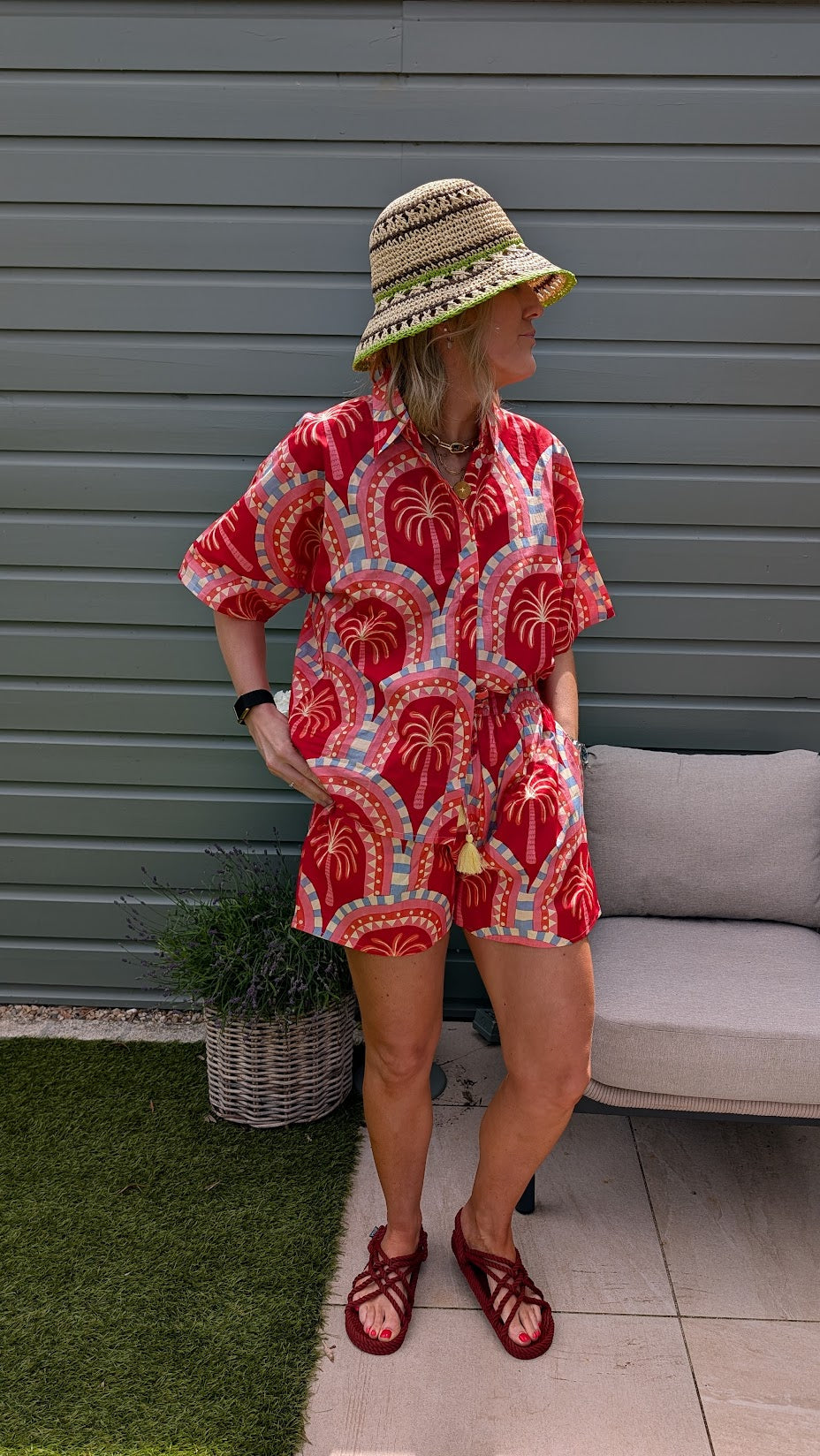 Jordi Short Set Red/Pink Palm