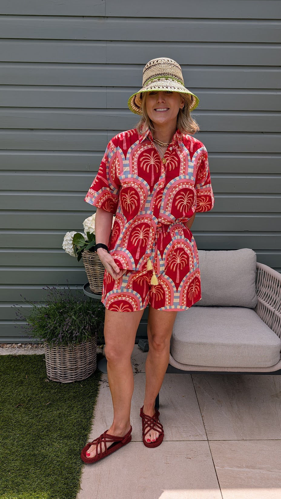 Jordi Short Set Red/Pink Palm