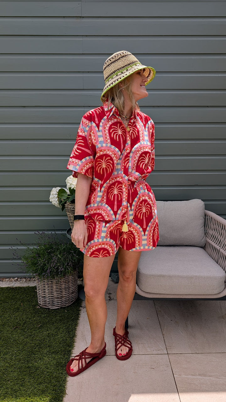Jordi Short Set Red/Pink Palm
