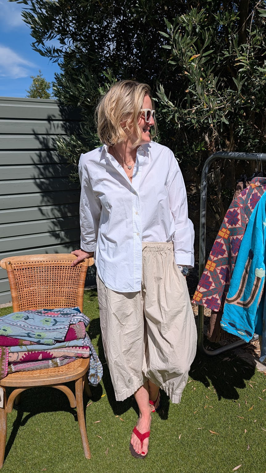 Cream Balloon Cotton Trousers