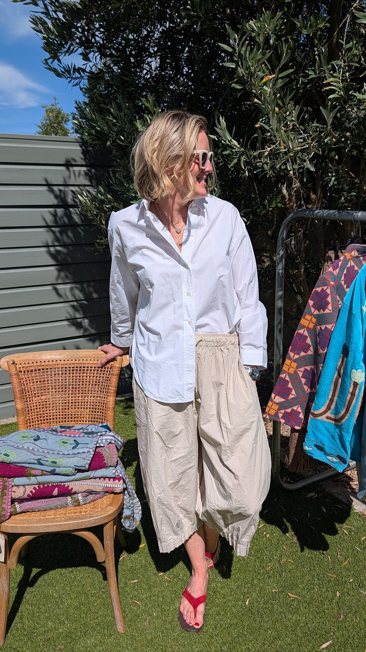 Cream Balloon Cotton Trousers