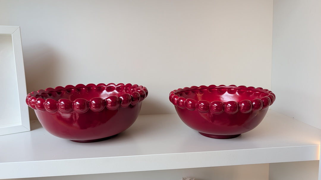 Mary Red Ceramic Planting Bowls, Set of 2