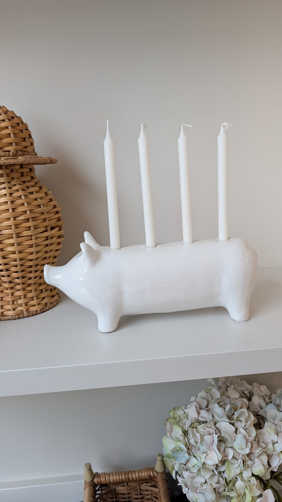 Small White Ceramic Pig Candlestick Holder