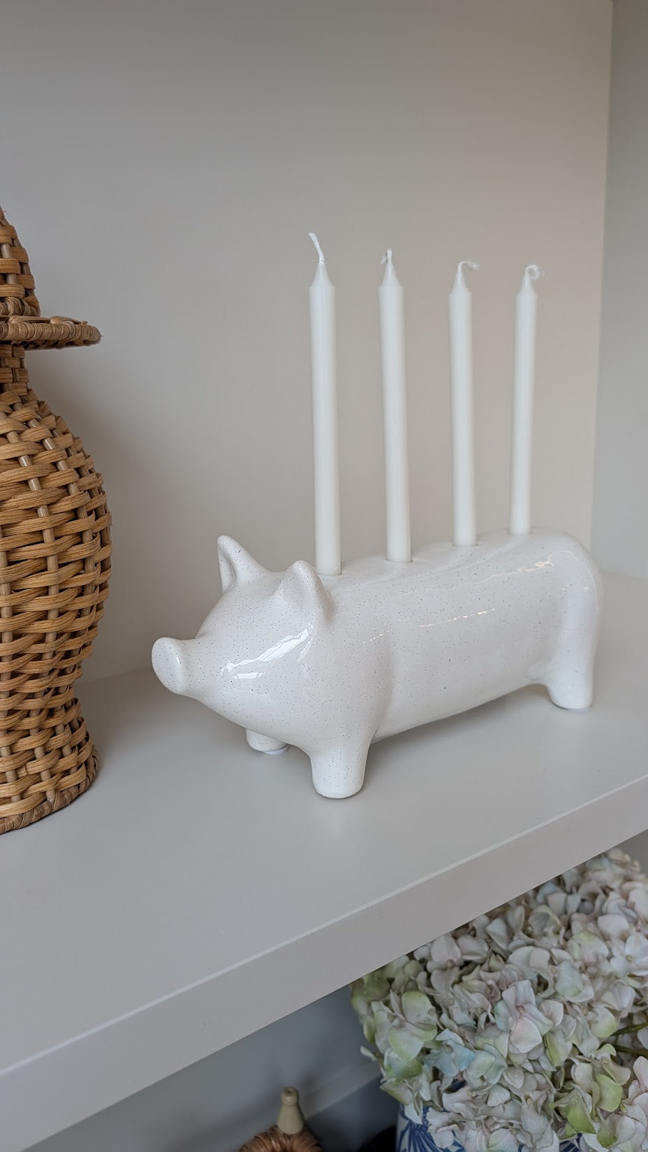 Small White Ceramic Pig Candlestick Holder