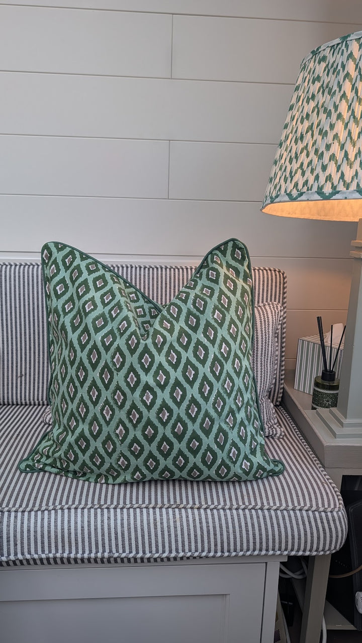 Ikat green Green Cushion Cover-Cushion Covers-LNH Edit