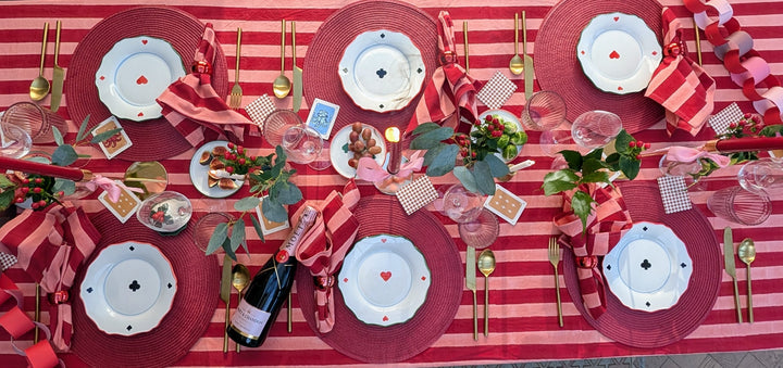 Red and Pink Stripe Frill Rectangle Tablecloth