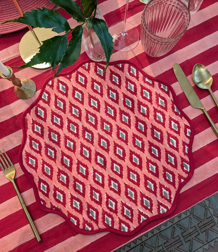 Ikat red quilted  Placemats, Sets of 2
