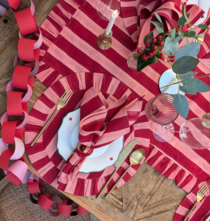 Pink and Red Stripe Frill Table Runner