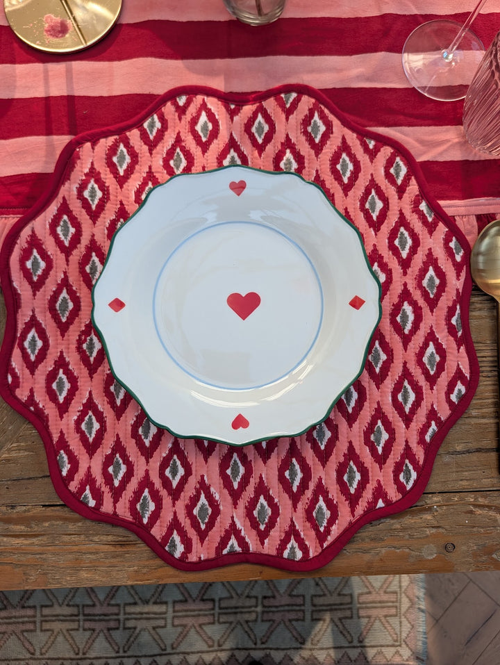 Ikat red quilted  Placemats, Sets of 2