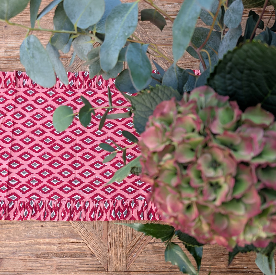 Red Ikat Frill Table Runner