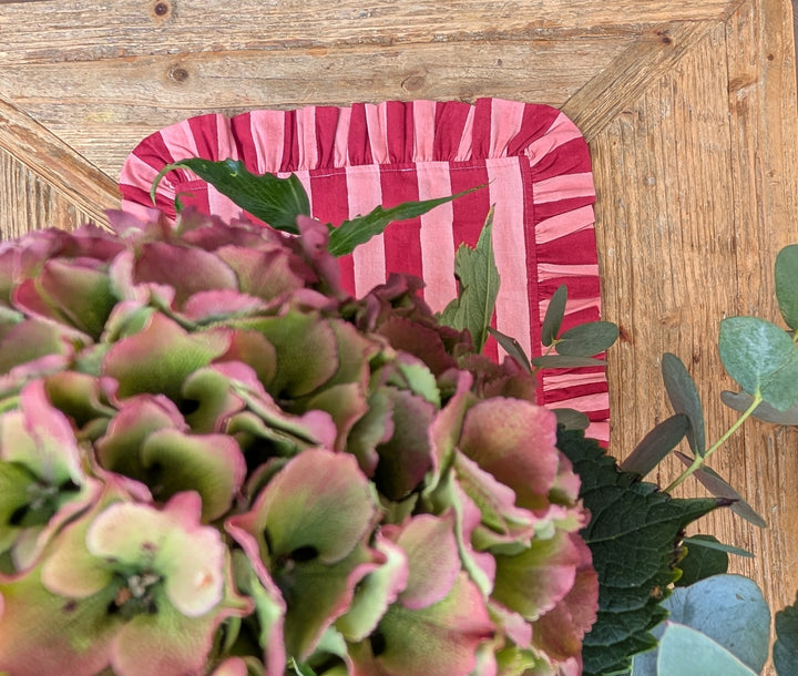 Pink and Red Stripe Frill Table Runner