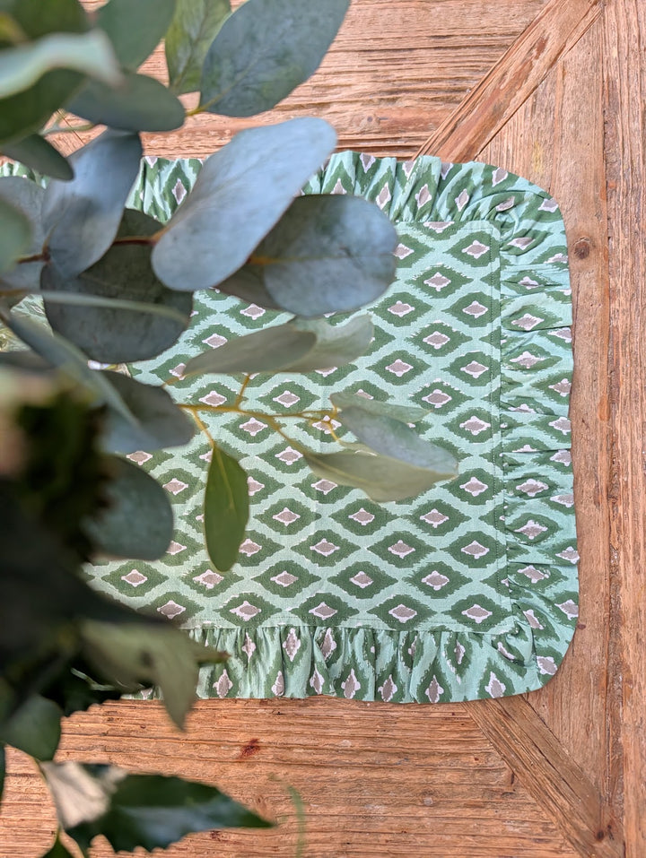 Green Ikat Frill Table Runner