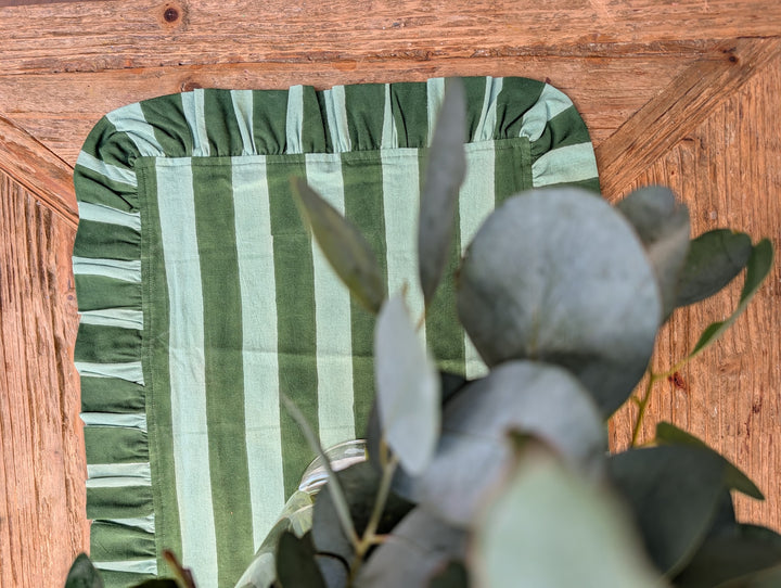 Two toned Green Stripe Frill Table Runner
