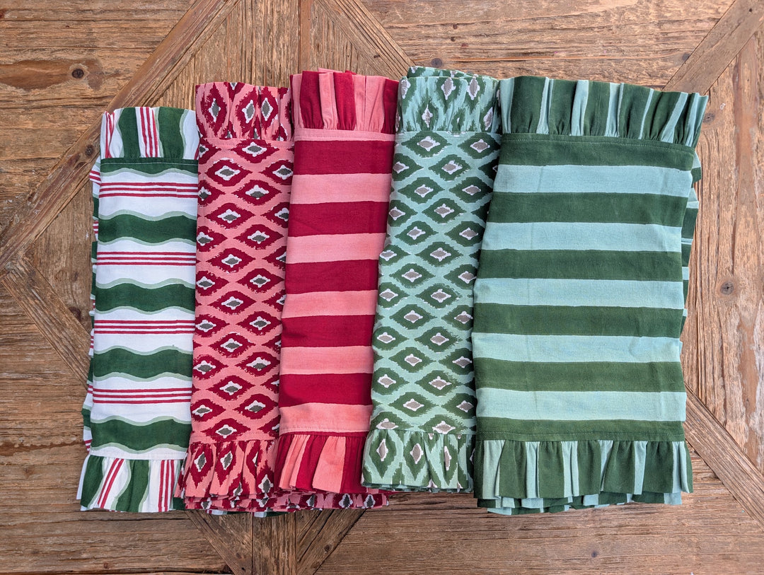 Green Ikat Frill Table Runner