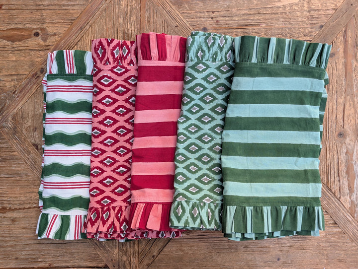 Green Ikat Frill Table Runner