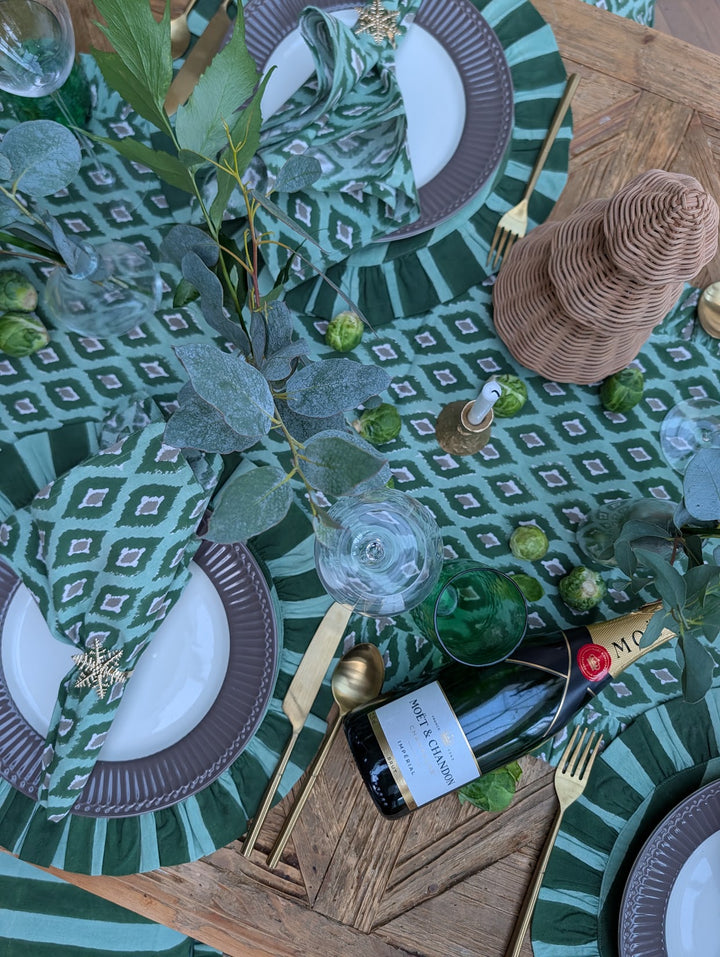 Green Ikat Frill Table Runner