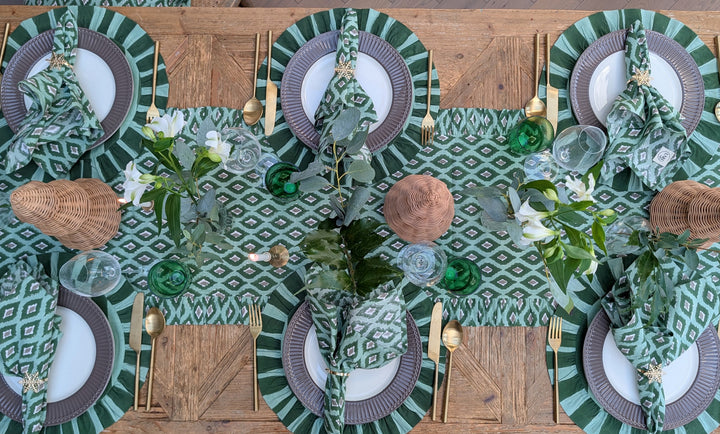 Green Ikat Frill Table Runner